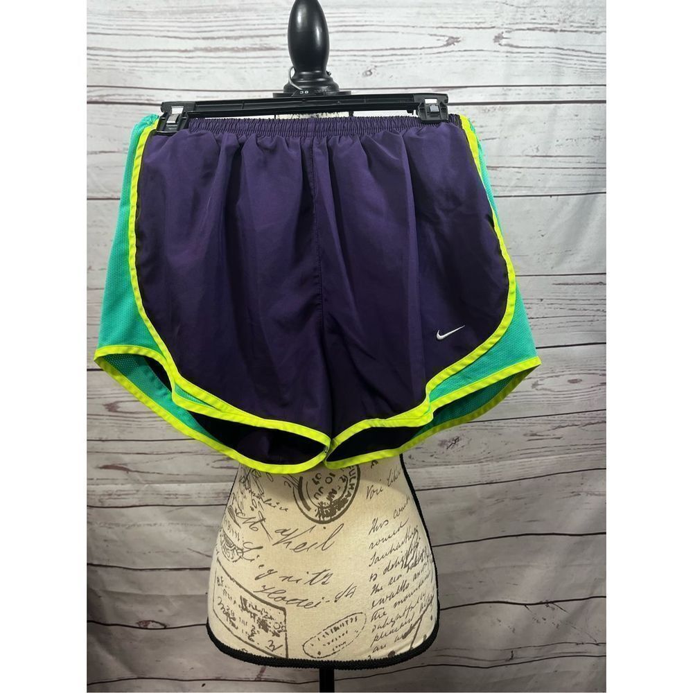 Nike Dri Fit Womens Running Shorts Purple Teal Neon Green Size M Athletic